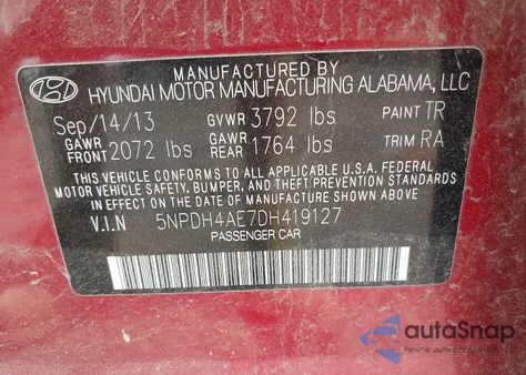 2013 Hyundai Elantra Gls from USA, damaged, VIN 5NPDH4AE7DH419127